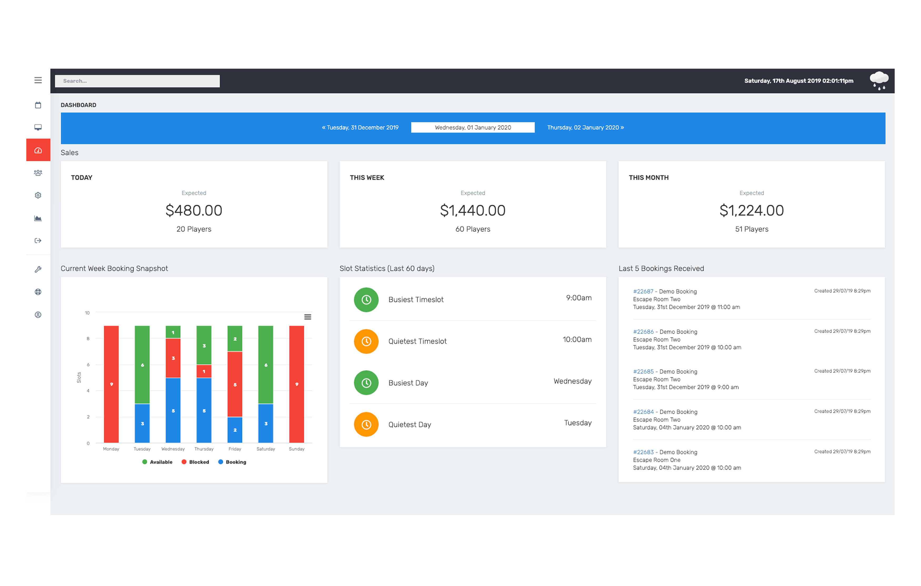 Booking Phoenix dashboard